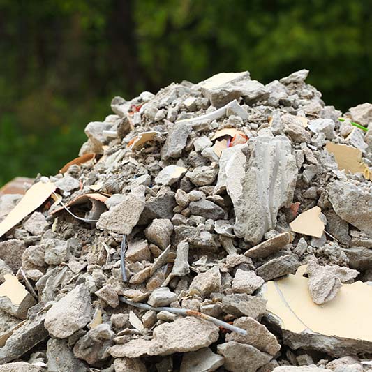 Full construction waste debris rubble bags. Full construction waste debris bags, garbage bricks, pile of rubble and material from demolished house